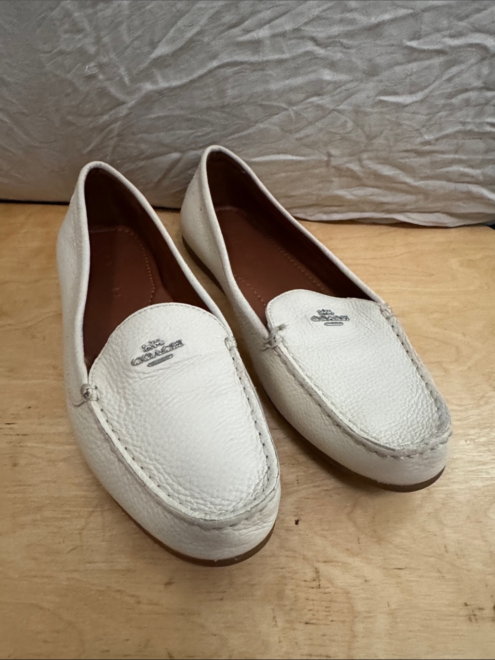 Coach Cream Pebbled Leather Penny Loafers for Women